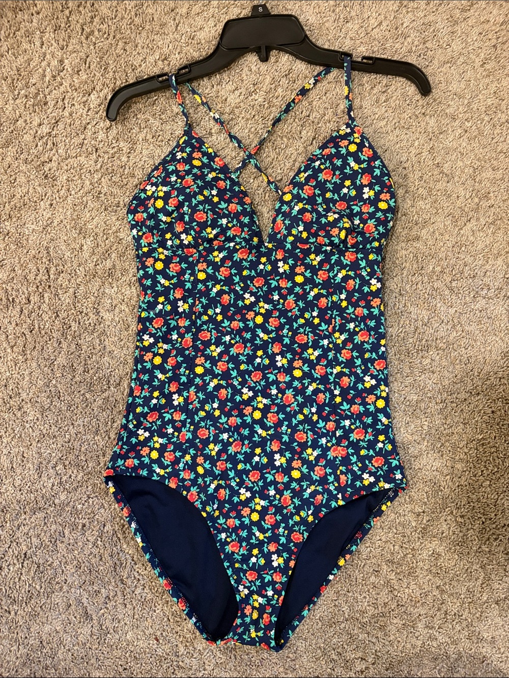 Lands' End Navy Floral One-Piece Swimsuit